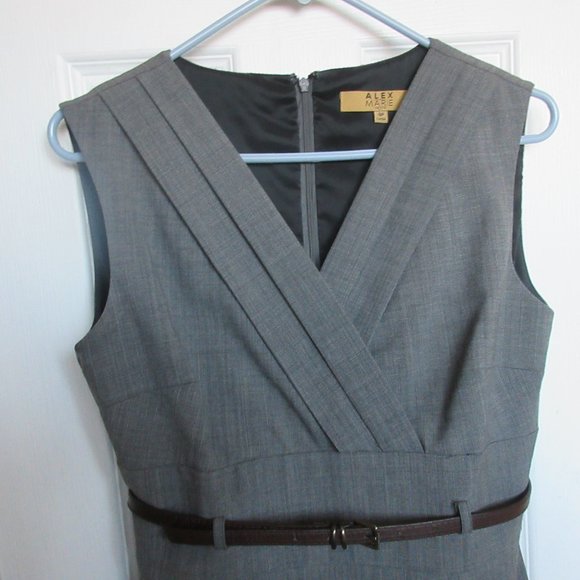 Alex Marie Grey Slim Work Dress, with Skinny Belt - Picture 5 of 7